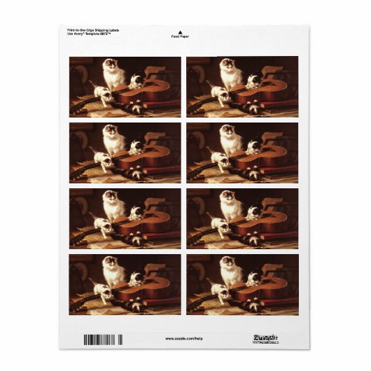 子猫とギター ラベル (フルシート)