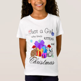 子猫とクリスマスが大好きな女の子 Tシャツ