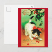子猫とクリスマス・ホリー ポストカード (正面/裏面)
