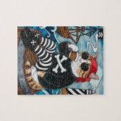 子猫とコーヒーのファジーな黒いセーターの海賊 ジグソーパズル (横)