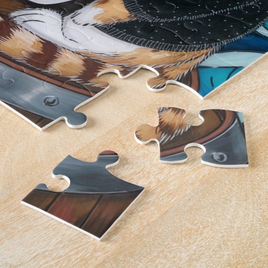 子猫とコーヒーのファジーな黒いセーターの海賊 ジグソーパズル (側面)