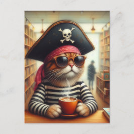子猫とコーヒーを本屋で楽しめる甘い海賊版 ポストカード