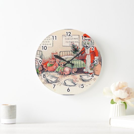 子猫とサンタキャット、ルイ・ウェイン ラージ壁時計 (ホーム)