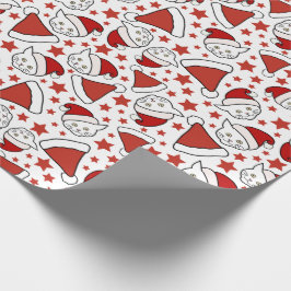 子猫とサンタ帽子クリスマスパターン ラッピングペーパー