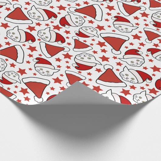 子猫とサンタ帽子クリスマスパターン ラッピングペーパー (角)