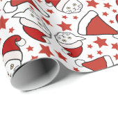 子猫とサンタ帽子クリスマスパターン ラッピングペーパー (ロールコーナー)