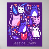 子猫とチューリップ可愛い猫カスタムベビーNAME Art ポスター (正面)