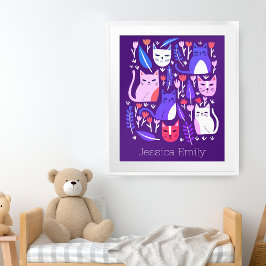 子猫とチューリップ可愛い猫カスタムベビーNAME Art ポスター