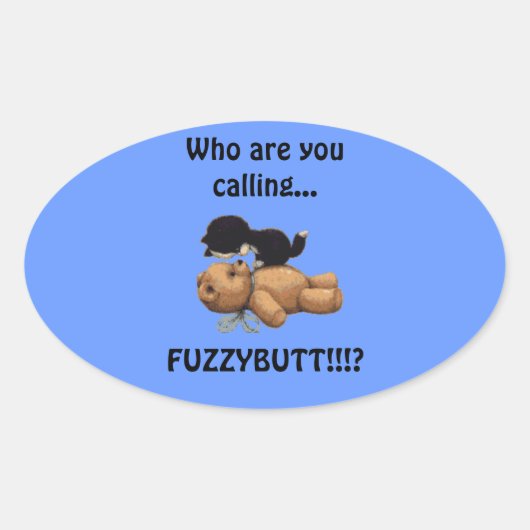 子猫とテディベアかわいいおもしろい 楕円形シール (正面)