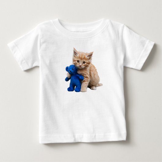 子猫とテディベアの赤ちゃんTシャツ ベビーTシャツ (正面)