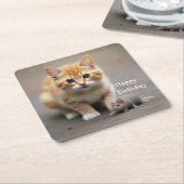 子猫とネズミ スクエアペーパーコースター (アングル)