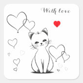 子猫とハートパーソナライズされた、 スクエアシール (正面)