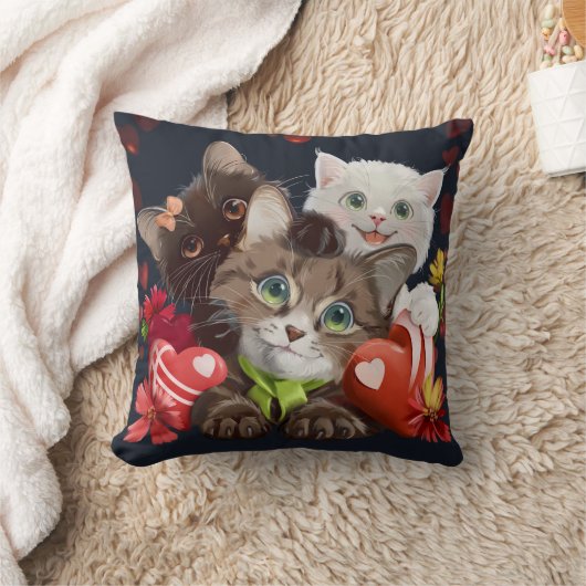子猫とハート クッション (ブランケット)
