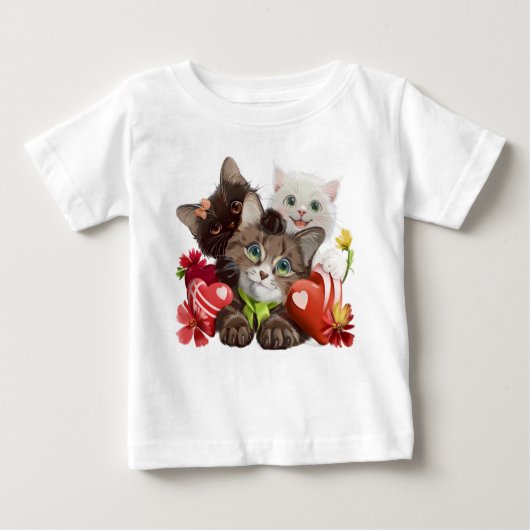 子猫とハート ベビーTシャツ (正面)