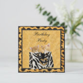 子猫とヒョウが毛皮の誕生日パーティーを金ゴールドに 招待状 (スタンド正面)