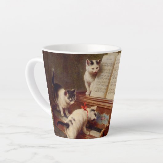 子猫とピアノ カフェラテマグ (左アングル)