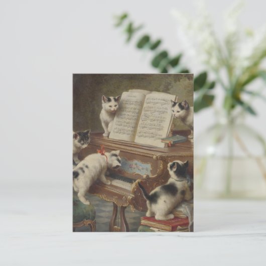 子猫とピアノ ポストカード (スタンド正面)