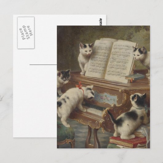 子猫とピアノ ポストカード (正面/裏面)