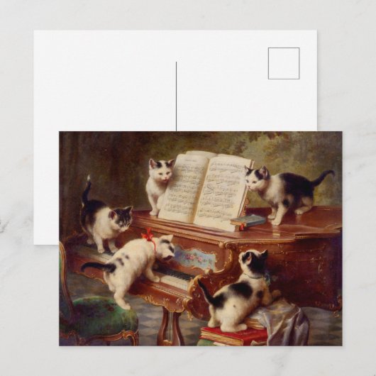子猫とピアノ ポストカード (正面/裏面)