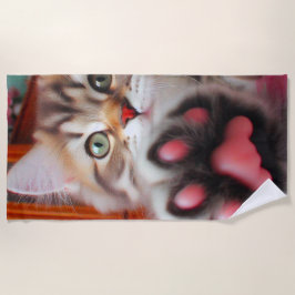 子猫とポー ビーチタオル
