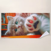 子猫とポー ビーチタオル (正面)