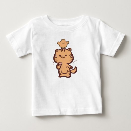 子猫とリトルチキン ベビーTシャツ (正面)