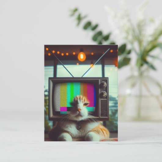 子猫とヴィンテージTV顔 ポストカード (スタンド正面)