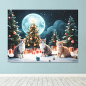 子猫と一緒に楽しめるクリスマスナイト キャンバスプリント (インサイチュ (ウッドフロア))