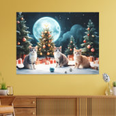 子猫と一緒に楽しめるクリスマスナイト キャンバスプリント (インサイチュ (リビング))