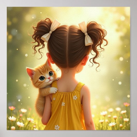 子猫と一緒の愛らしい小さな女の子 ポスター (正面)