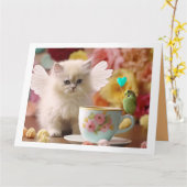 子猫と友人が折り畳んだグリーティングカード カード (黄色い花)