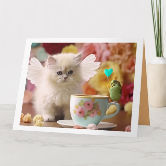 子猫と友人が折り畳んだグリーティングカード カード (正面)