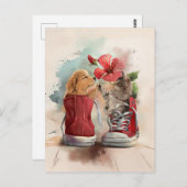 子猫と子犬が挨拶し合う ポストカード (正面/裏面)