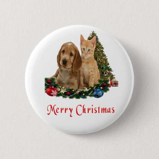 子猫と子犬のクリスマスボタン 缶バッジ (正面)