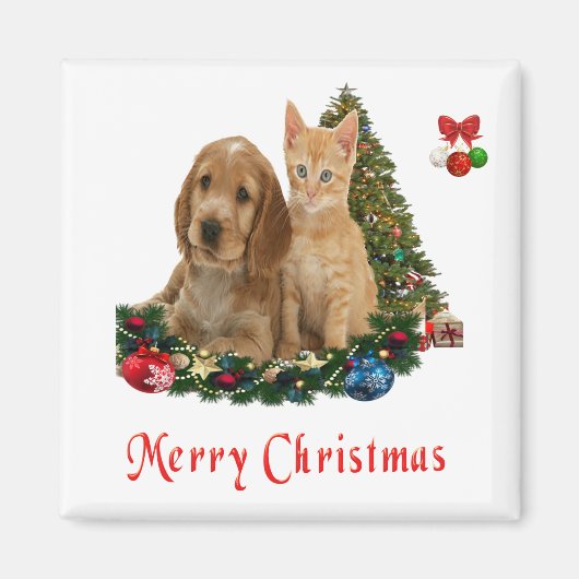 子猫と子犬のクリスマスマグネット マグネット (正面)