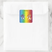 子猫と子犬のレインボースタンプ。 スクエアシール (バッグ)