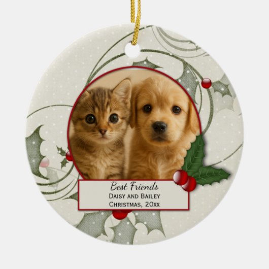 子猫と子犬の最高の友達 クリスマスオーナメント (正面)