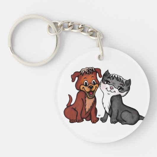 子猫と子犬 キーホルダー (正面)