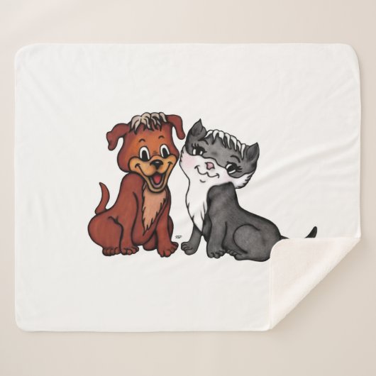 子猫と子犬 シェルパブランケット (正面(横))