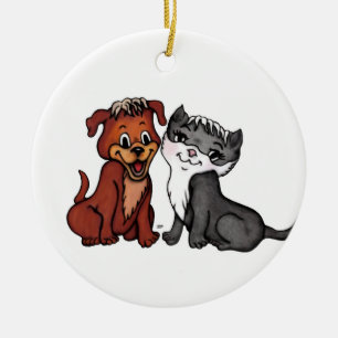 子猫と子犬 セラミックオーナメント