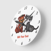 子猫と子犬、テキストの編集 ラウンド壁時計 (傾斜)