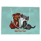 子猫と子犬、テキストの編集 ラージペーパーバッグ (裏面)