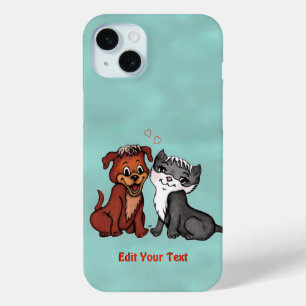 子猫と子犬、テキストの編集 iPhone 15 MINIケース