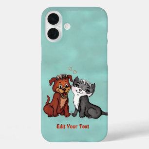 子猫と子犬、テキストの編集 iPhone 16 PLUSケース
