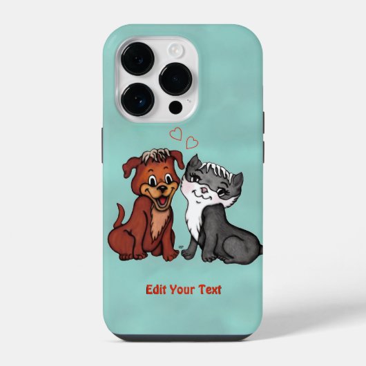 子猫と子犬、テキストの編集 iPhoneケース (裏面)