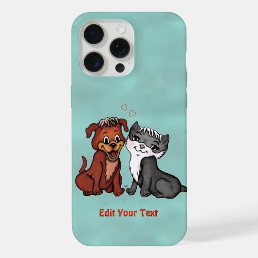 子猫と子犬、テキストの編集 iPhoneケース (裏面)