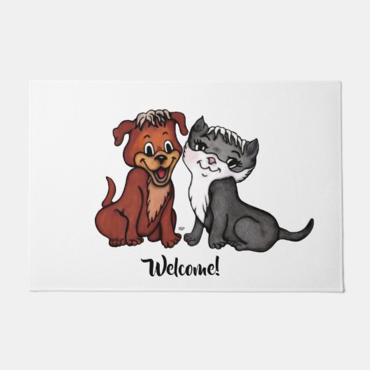 子猫と子犬 ドアマット (正面)