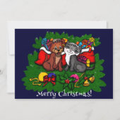 子猫と子犬、ハッピークリスマスカード (正面)