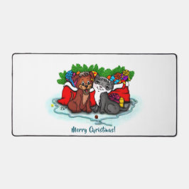 子猫と子犬、ハッピークリスマス デスクマット