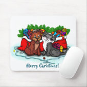 子猫と子犬、ハッピークリスマス マウスパッド (マウス)